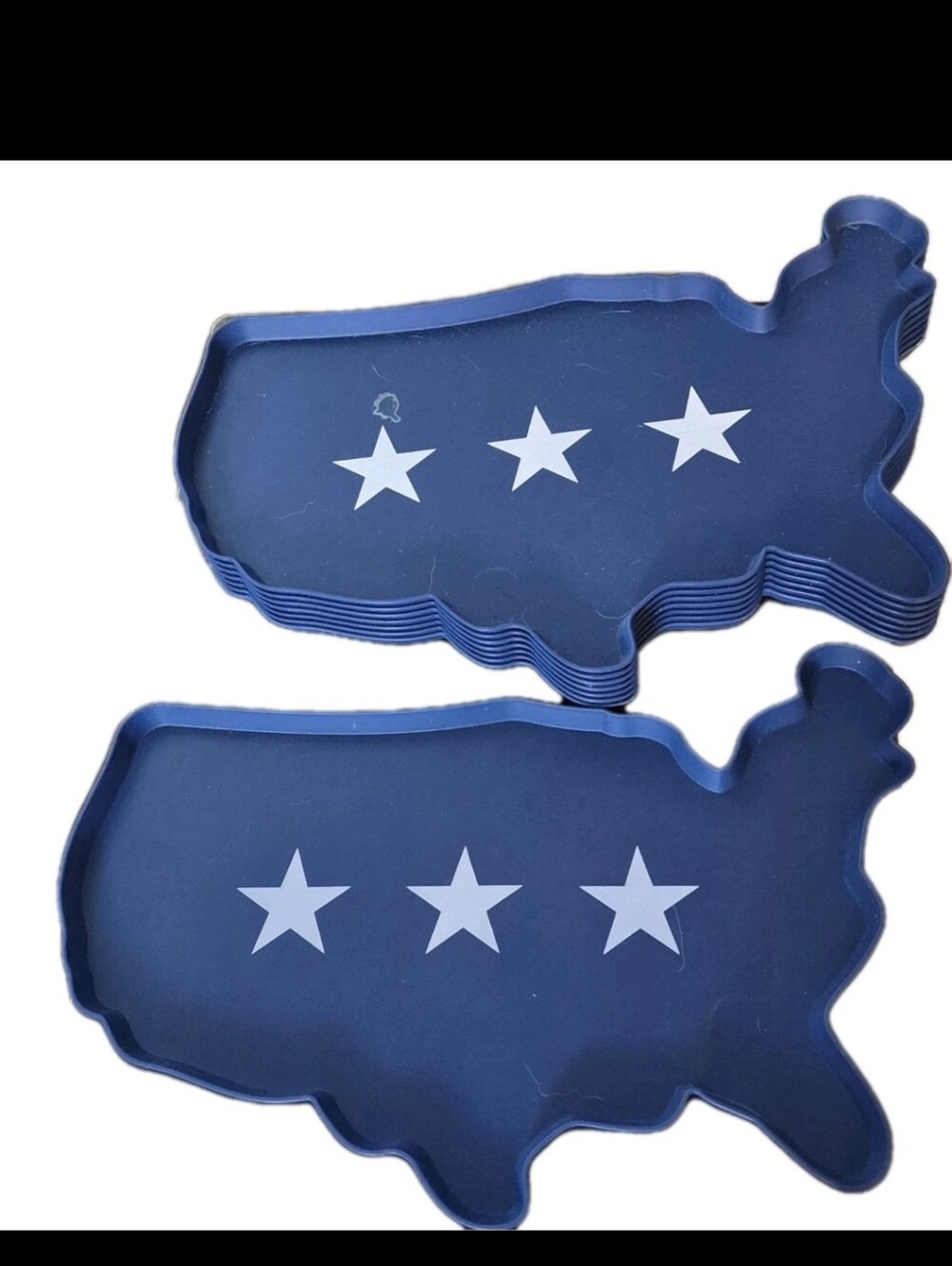 U.S. Shaped  Plastic Serving trays Plates patriotic Decorative USA Lot of 8 14x9